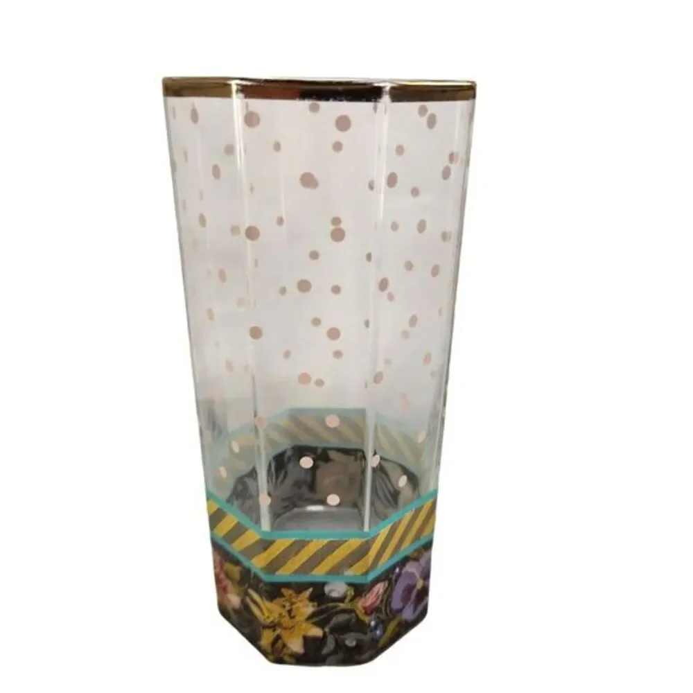 MacKenzie Childs Garland Formal Dot Glass Tumbler Victoria Richard 1991 Vtg READ